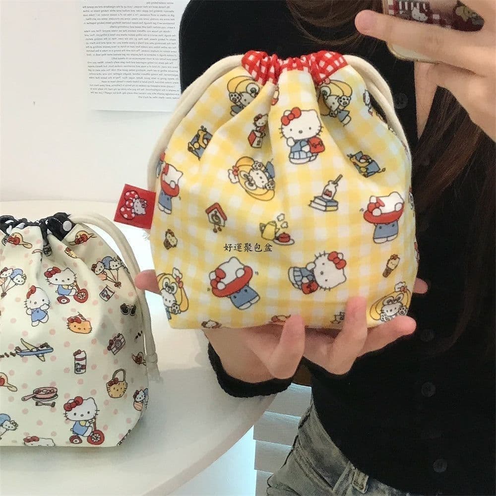 de moedas fofa de desenho animado Kitty Cat Bolsa de armazenamento de tecido estampado Bolso com cordão Mini bolsa