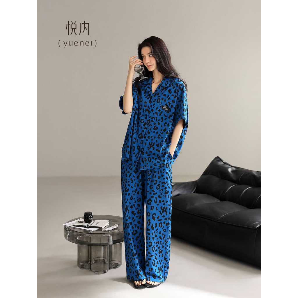 Yue pijamas internos femininos de algodão puro verão calças de manga curta novo estilo Homewear moda leopardo impressão