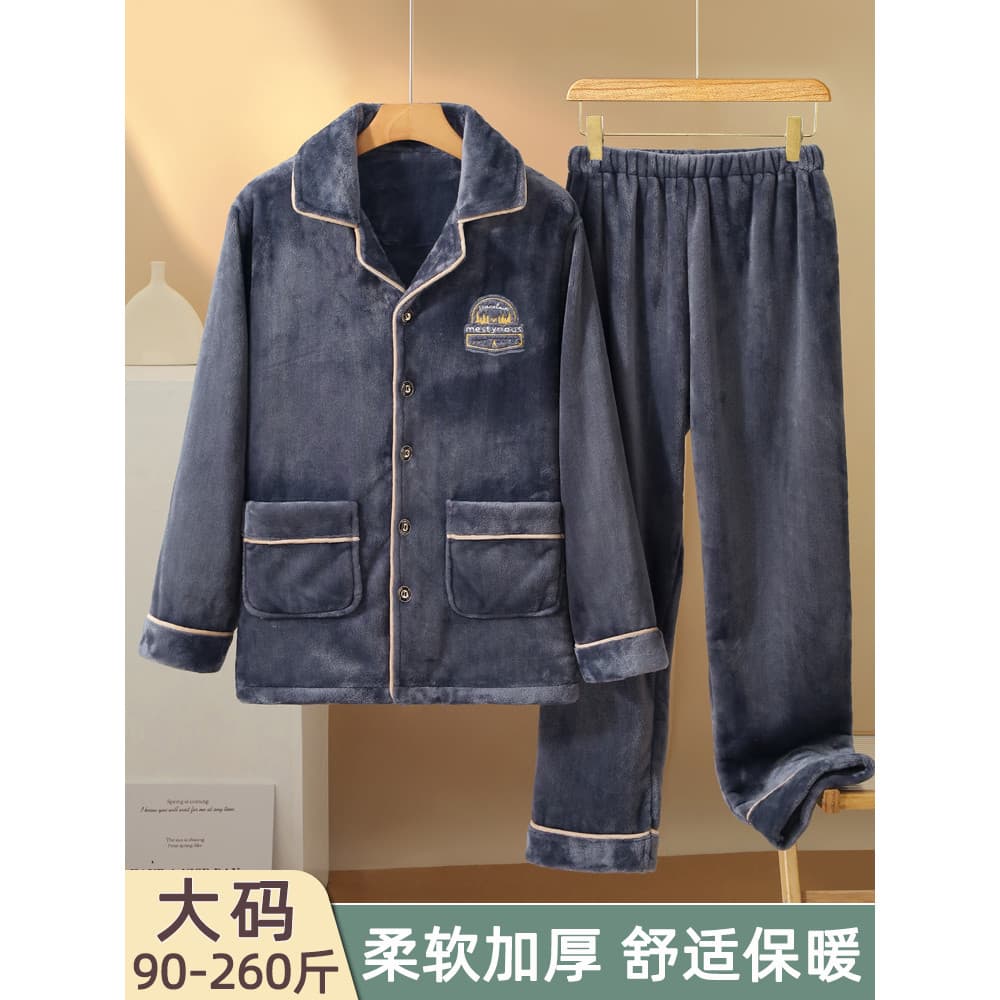 Outono inverno forro de lã engrossado pijamas masculino gordo Plus Size Coral velo inverno Homewear flanela terno pai