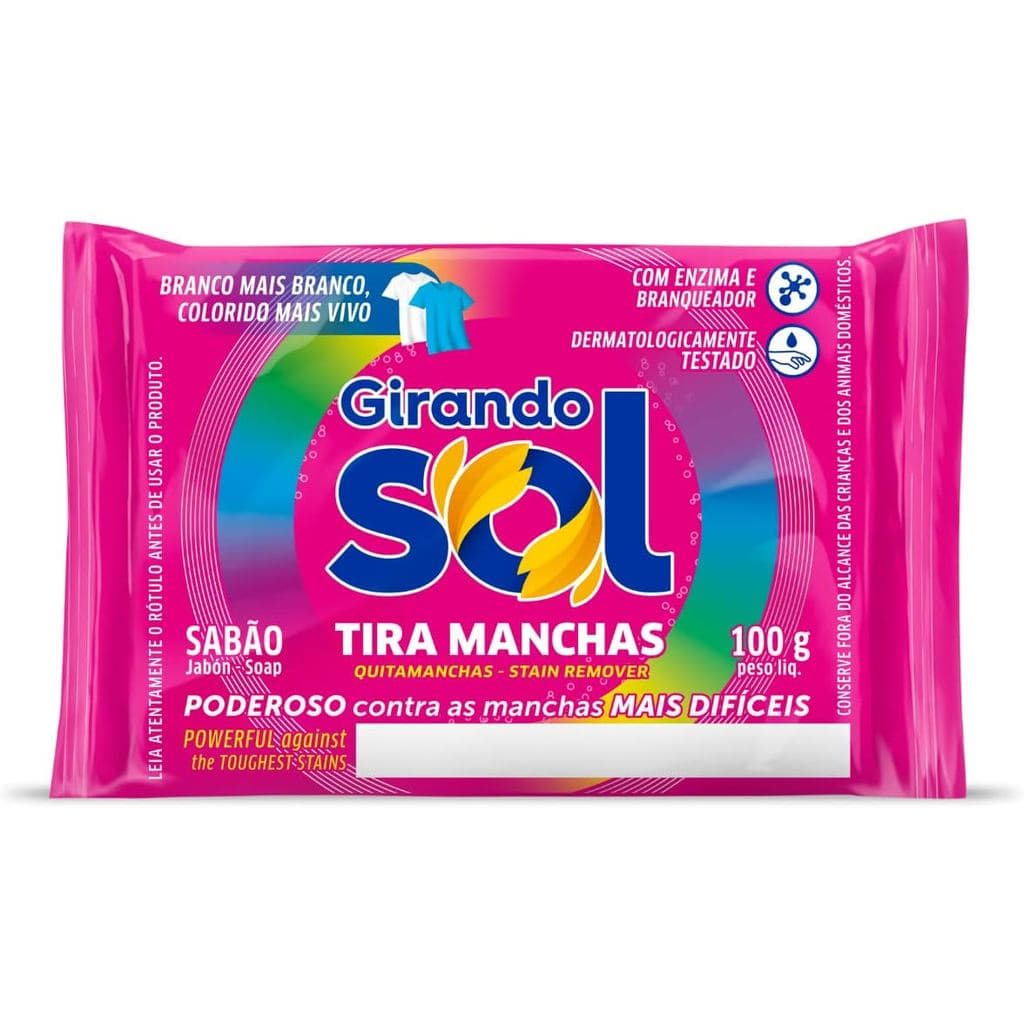 Tira Manchas 400g Sabão Barra Girando Sol Elimina Manchas E Odores