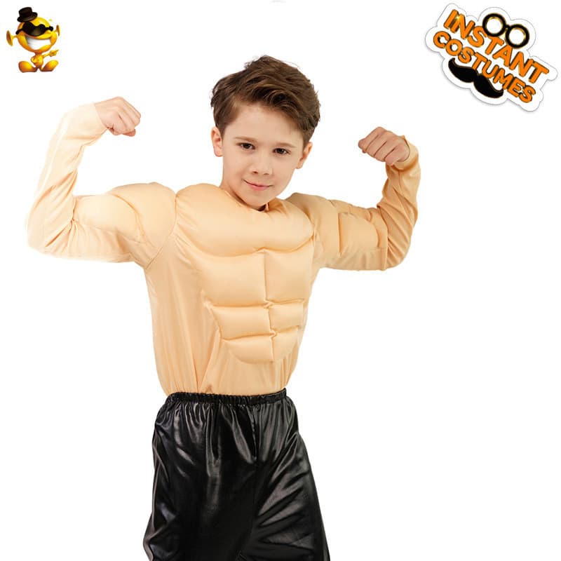 Camisa masculina muscular Role-Playing falso peito músculo falso Abs engraçado menino camisa muscular roupas infantis me