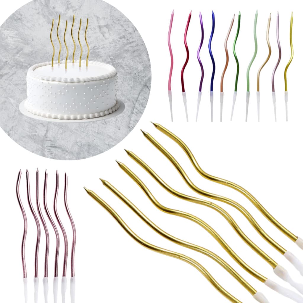 6 Vela Espiral Palito Aniversário Metalizada Bolo Ondulada Festas Decoração das Blogueiras