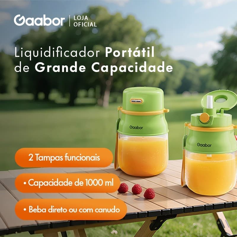 Gaabor Liquidificador Portátil USB TypeC 1500mAh 26 Lâminas Ideal para Viagens e Praia JM-M01A