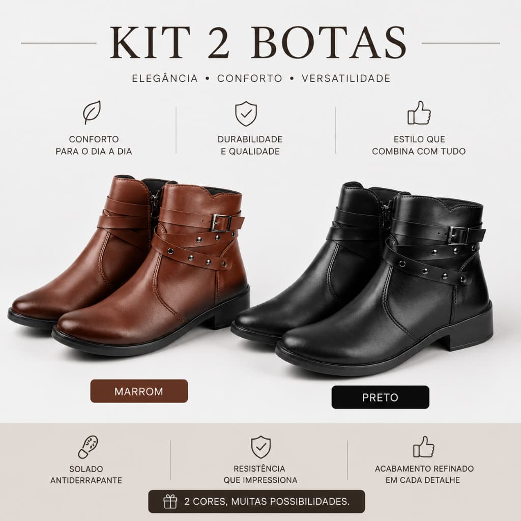 Kit 2 Botas Feminina Estilosa Confortavel Tendencia Na moda
