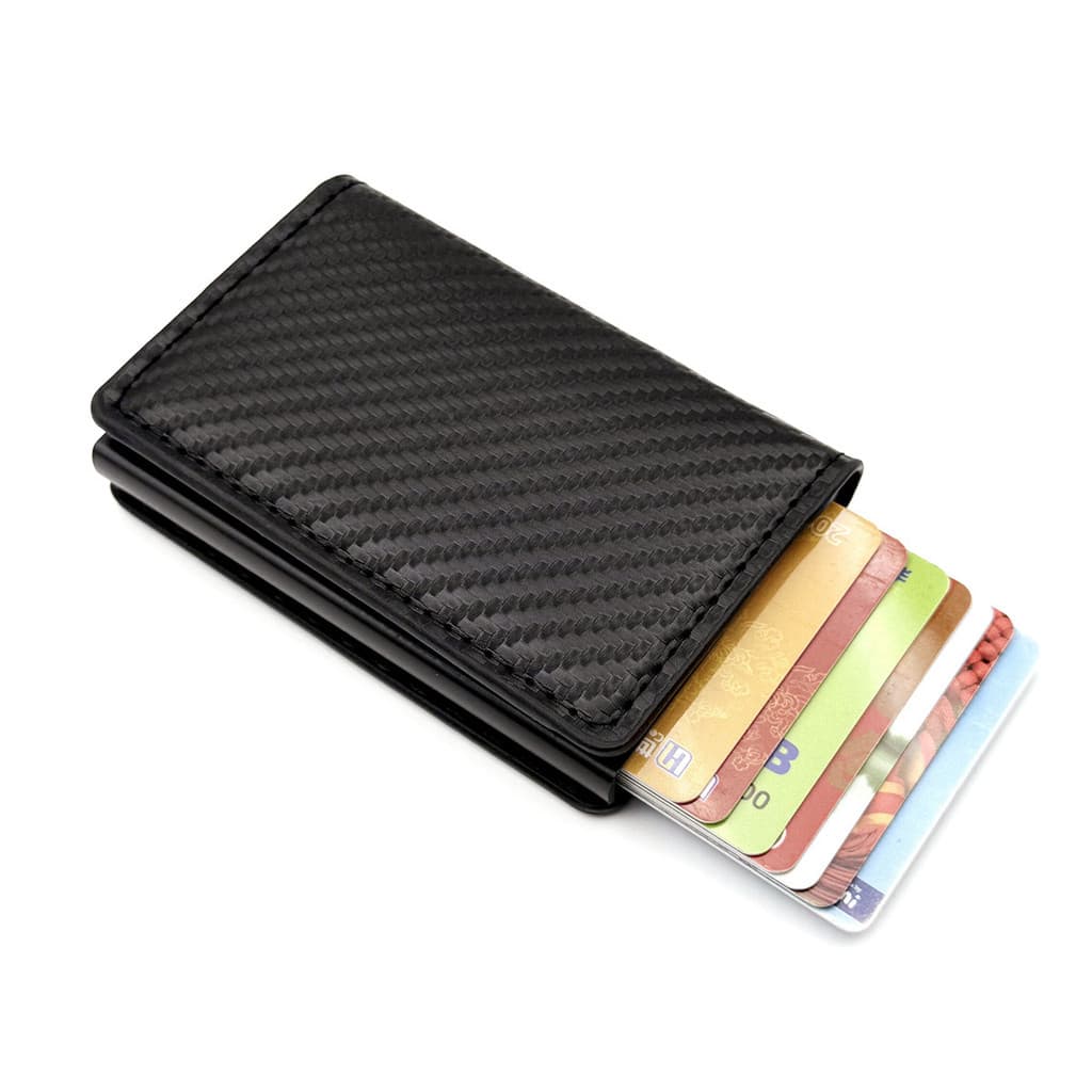Carteira masculina europeia americana com Slot para vários cartões, capa automática Pop-up de Metal RFID, escova antifur