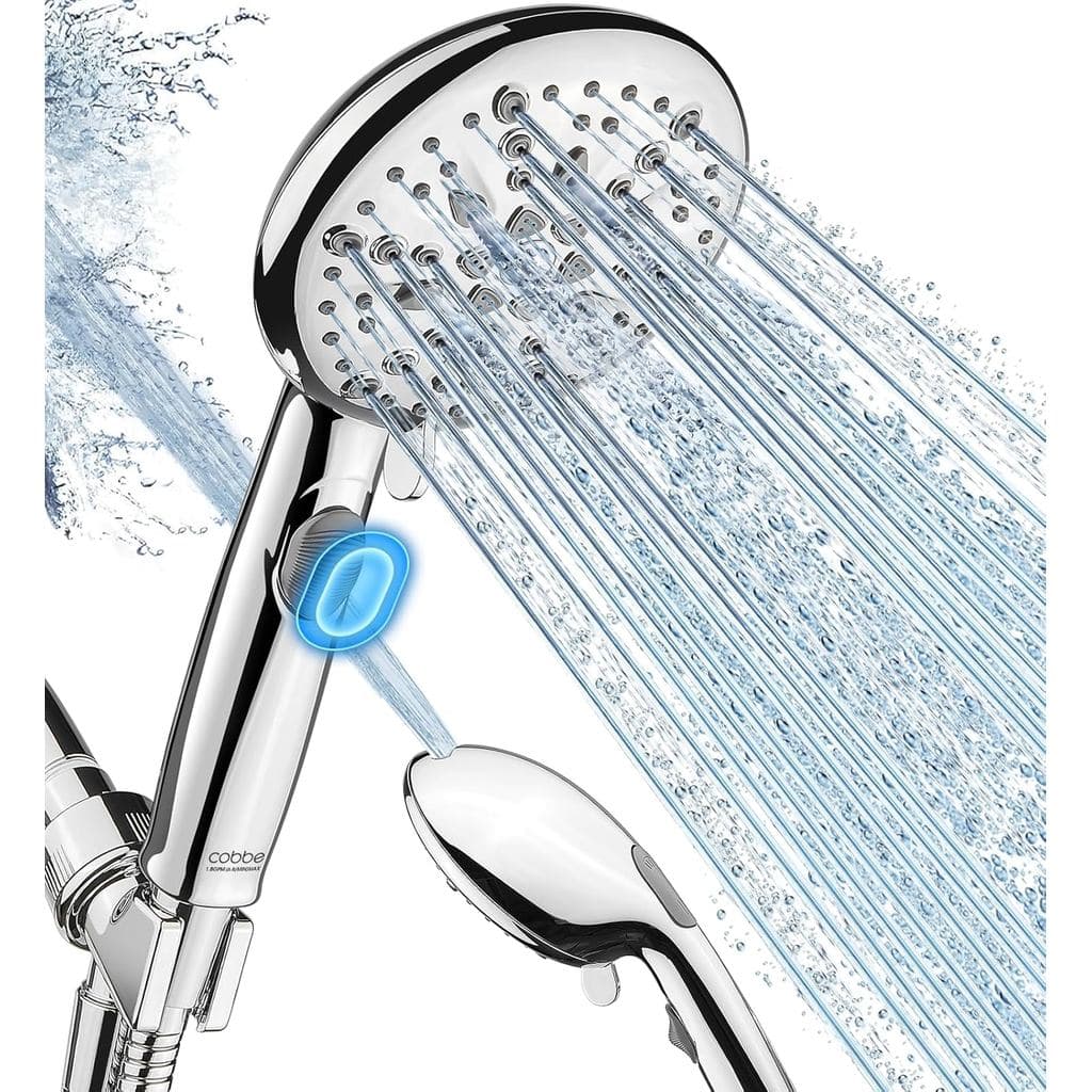 Chuveiro de Alta Pressão Cobbe com 9 Funções e Ducha Manual - Acabamento cromado moderno e luxuoso, com jato potente int
