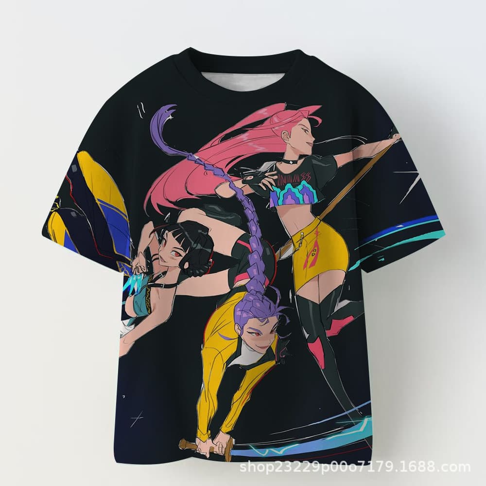Cross-Border novo estilo meninas Casual camiseta de manga curta k-pop bruxa caçadores padrão 3D impresso roupas infantis