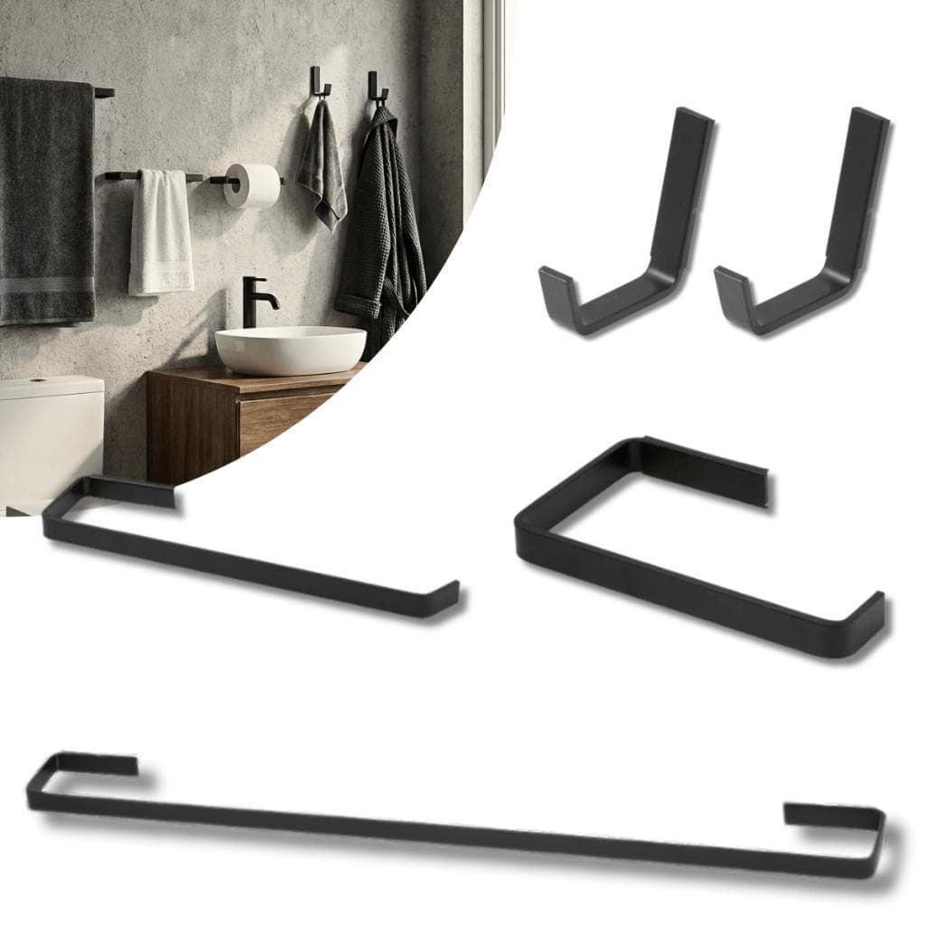 Conjunto Acessórios Banheiro Preto Fosco Completo Porta Toalha Papeleira Cabides