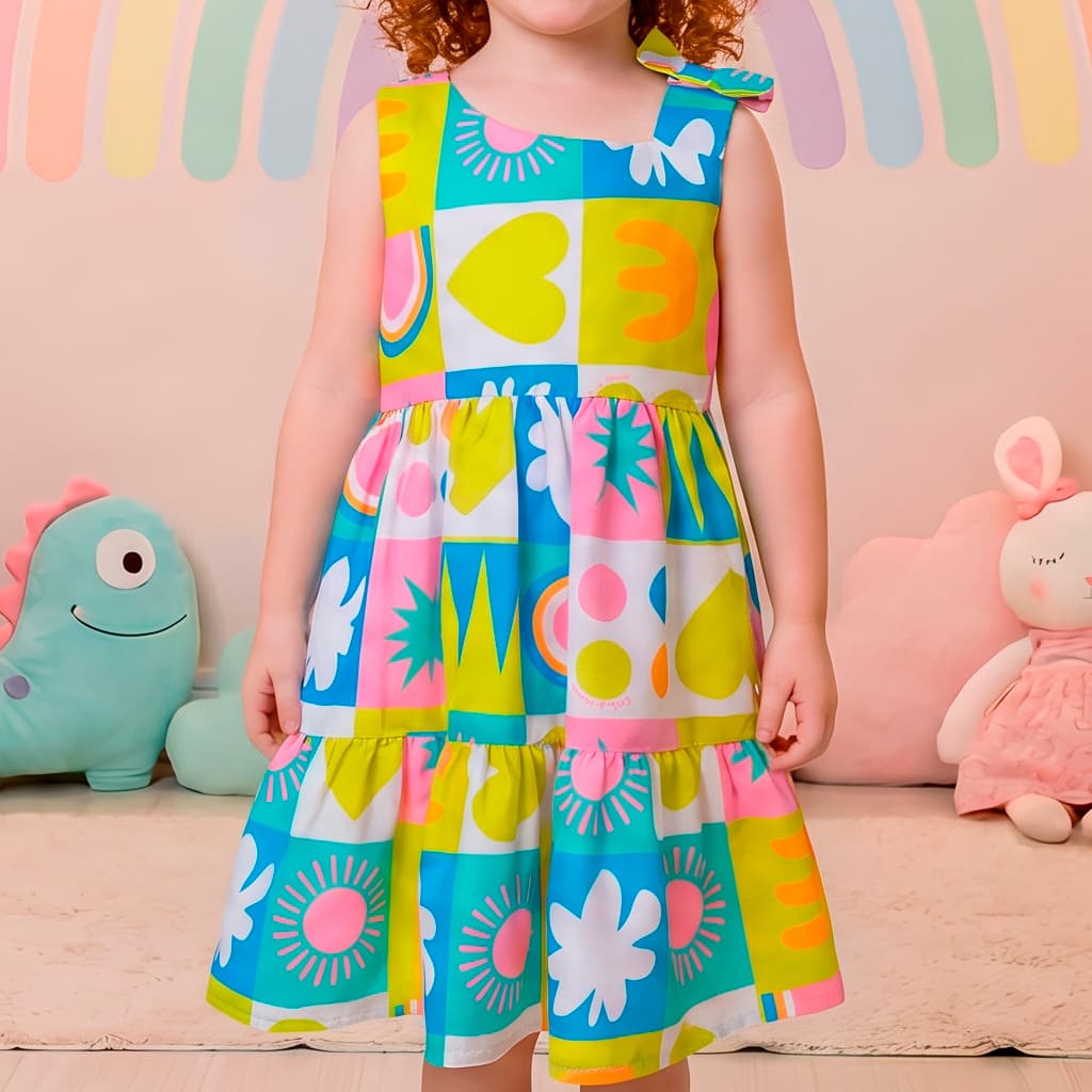 Vestido Infantil 3 Marias Estampado Colorido Festa Princesa Aniversário Presente