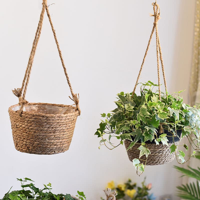 Cesta suspensa de palha cesta de flores em vaso cesta de vime tecido pendurado orquídea vaso de plantas vaso de flores c