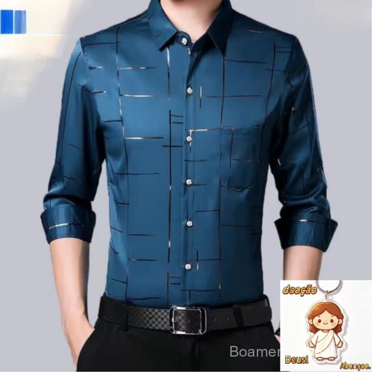 Camisa De Moda Masculina Xadrez Manga Comprida Casual Listrada Trabalho Formal Impresso