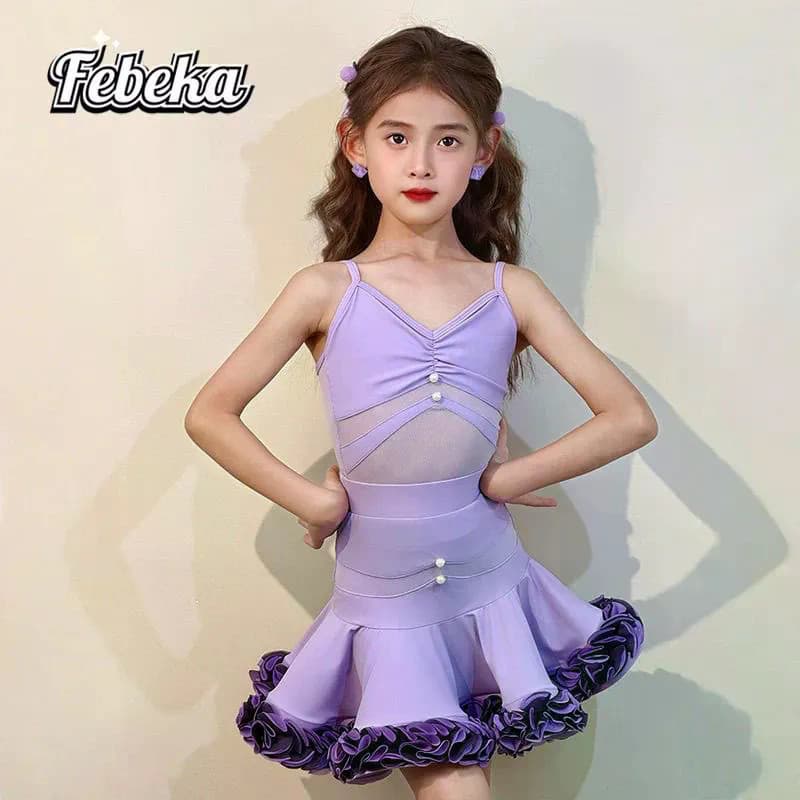 [WDF] Meninas verão novo estilo High-End traje de exame de dança profissional, crianças dança latina sem mangas camiseta
