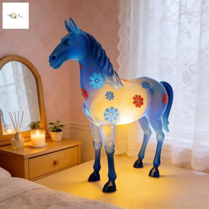 Luz Noturna Moderna De Cavalo Com Flor Vitrificada-Artefato De Atmosfera Quente Para Quarto E Sala De Estar