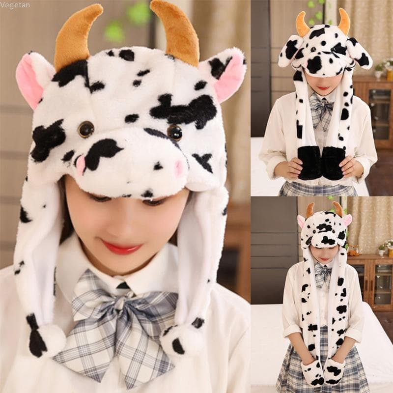 Chapéu Vaca Divertido Pelúcia Vegetal Para Brinquedo Orelhas Bolso