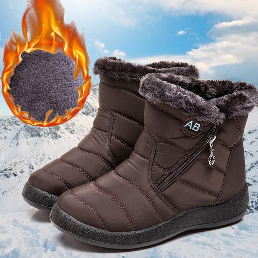 Botas de inverno femininas, forradas com lã, impermeáveis, material quente para o inverno, com zíper lateral.