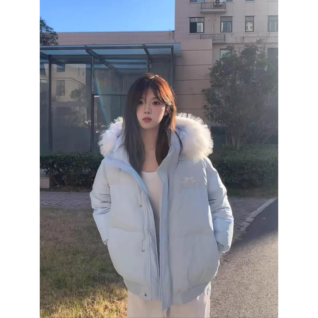 Estilo coreano gola de pele com capuz algodão acolchoado jaqueta feminina 2025 novo estilo estudantes de inverno solto A