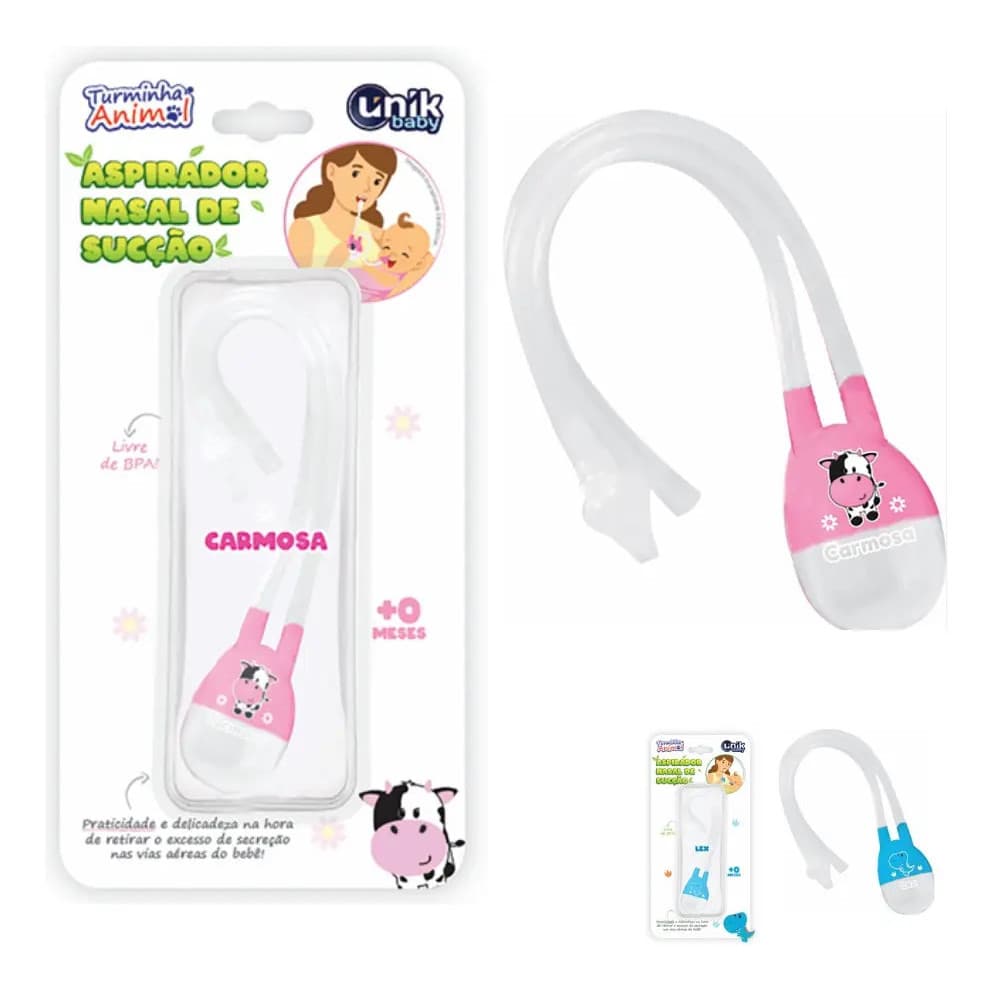 Aspirador Nasal Manual Unik Baby Rosa Bico Silicone Bebê Sucção