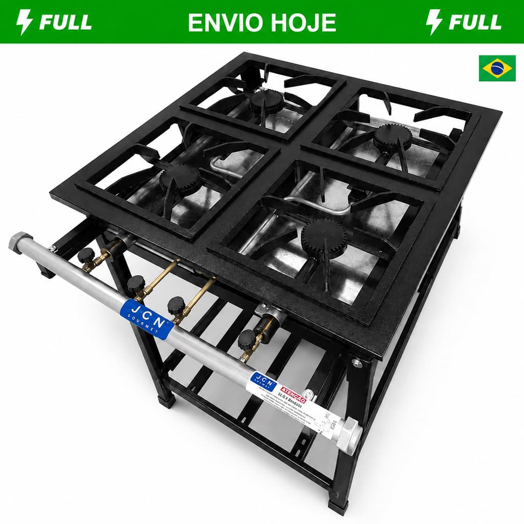 Fogão Standard Alta Pressão P5 Industrial 4 Bocas Completo JCN Para Restaurantes Cozinha Bares