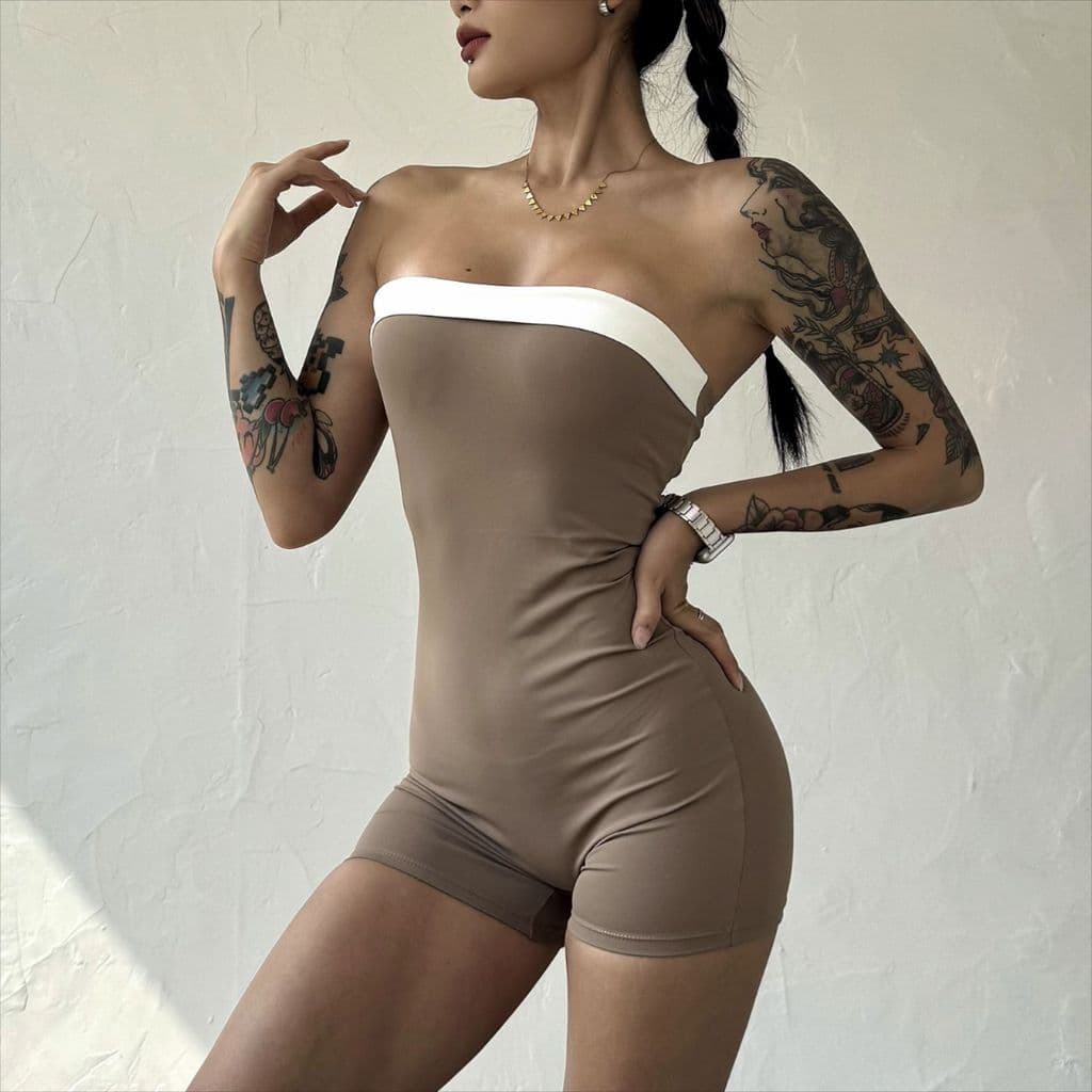 Body com almofadas no peito, tiras antiderrapantes e sensação de pele nua, adequado para fitness, yoga, treinamento e co