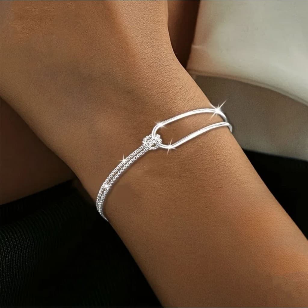 Pulseira De Corrente Com Nó De Prata – Joias Design De Nicho Galvanizado Para Mulheres