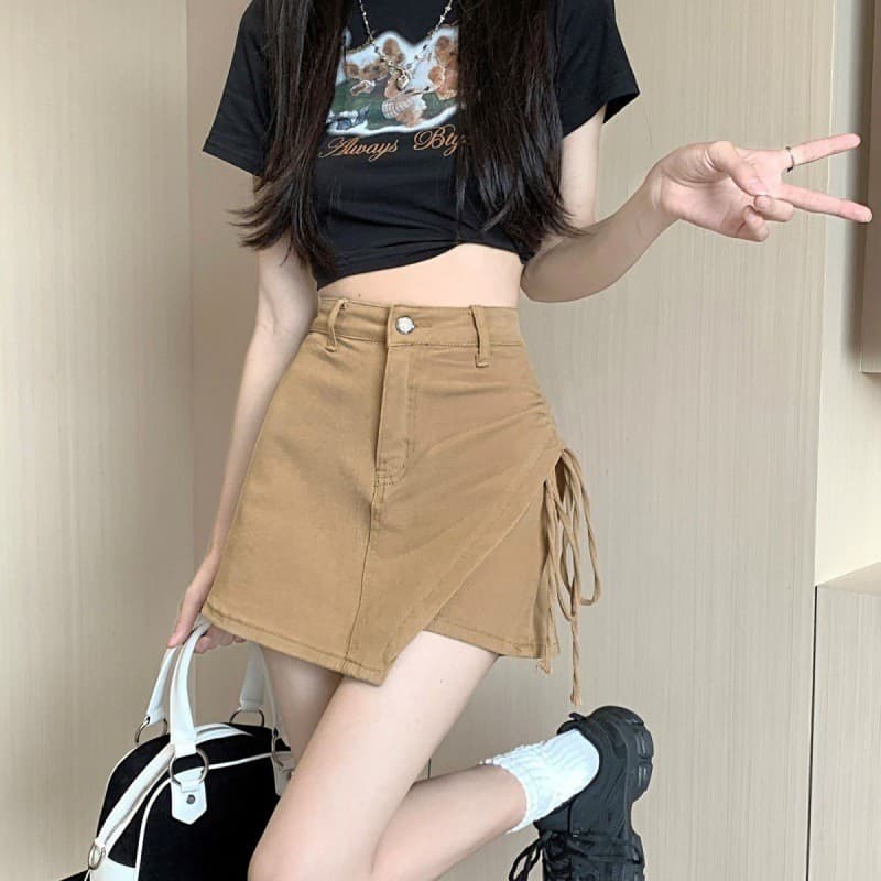 Casual A linha nicho Design cordão Denim saia 2024 verão novo estilo All-Match magro-ajuste estiramento Shorts quentes S