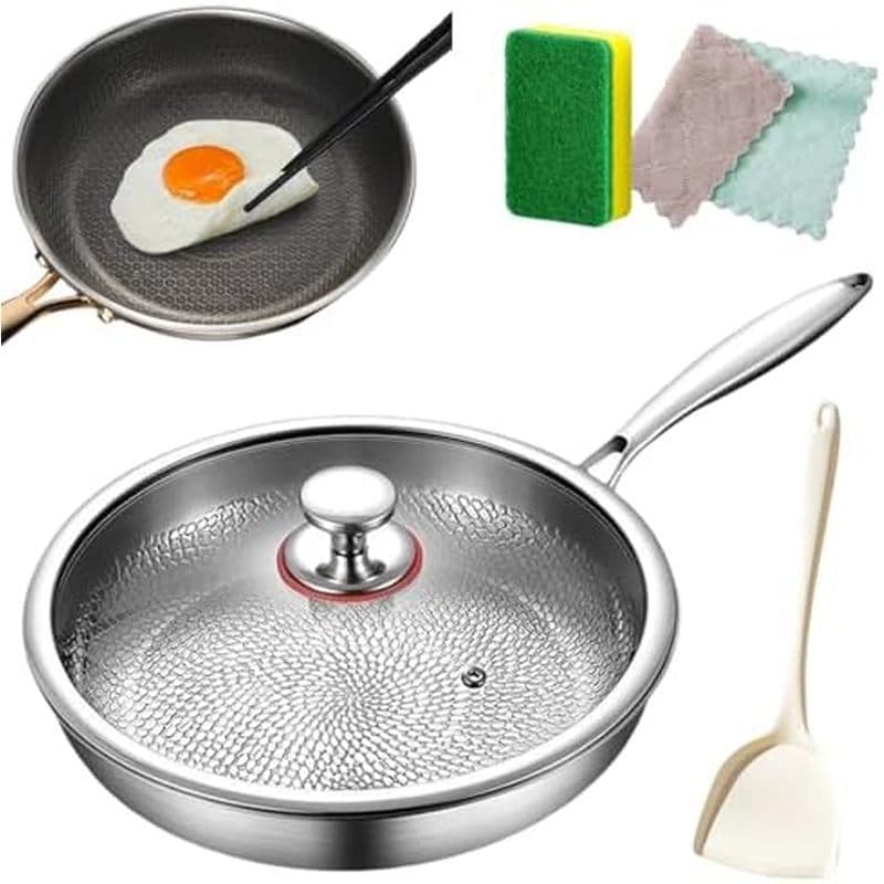 Panelas De Titânio Para Cozinhar , Frigideira Antiaderente De 12 Polegadas Com Tampa , Sem Revestimento Panela Titanium