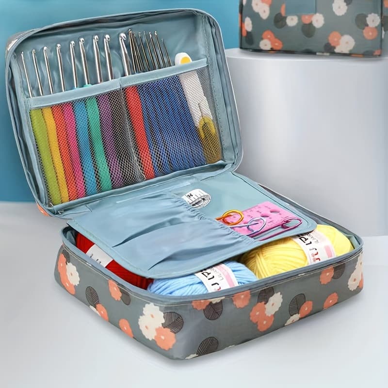 1 peça de bolsa de armazenamento com padrão floral multicolorido, conjunto completo de ferramentas para crochê, organiza