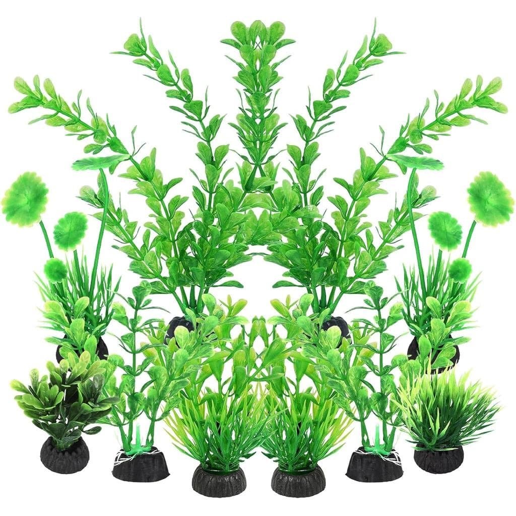 AQUANEAT Plantas Artificiais para Aquários, Decorações de Plástico para Aquários, Acessórios Verdes, 10 peças
