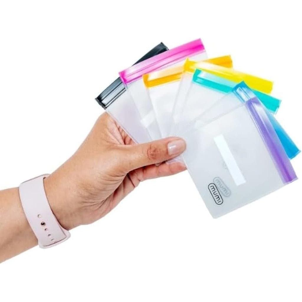 Conjunto de Mini Bolsas com Zíper MUMI – 7 Bolsas de Malha Transparente Reutilizáveis de 3x3” com Etiquetas para Escrita