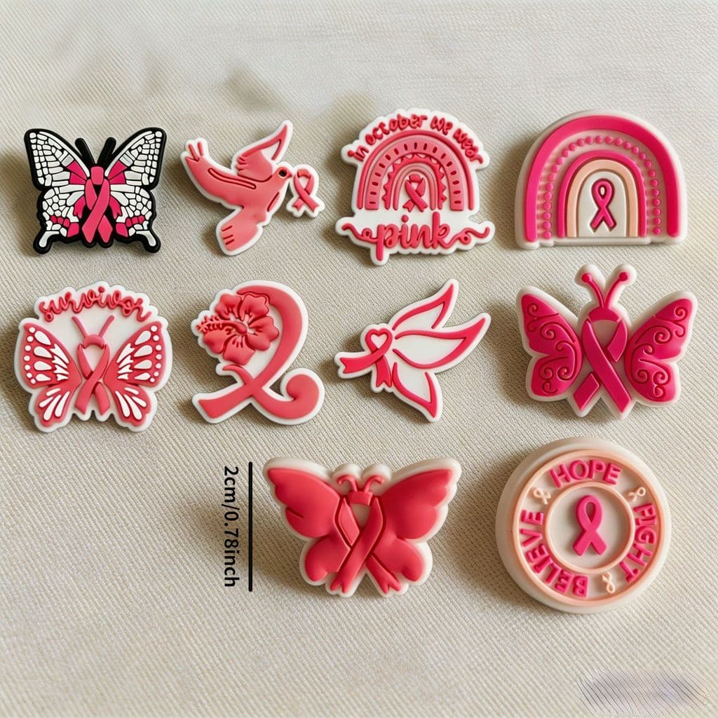 Conjunto De Alfinetes De PVC Para Conscientização Sobre O Câncer De Mama , 10 Broches De Fita Rosa Com Embreagem De Borr