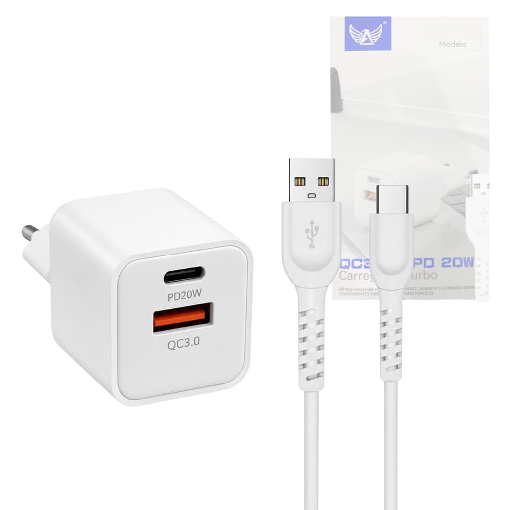 Carregador Completo 5 1A 02 Portas USB TIPO-C 20W AL-7708-TY