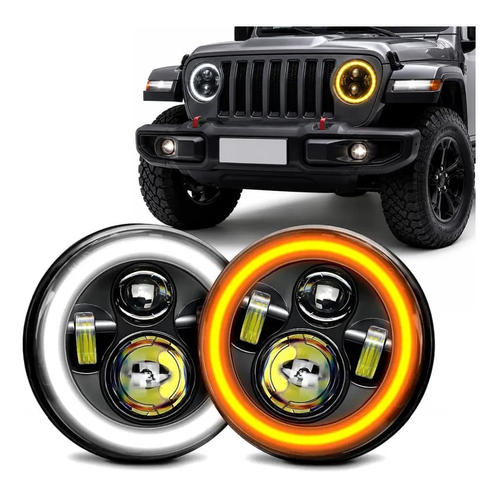 Kit 2 Farol Led 7 Polegadas Par Angel Eye Fusca Kombi