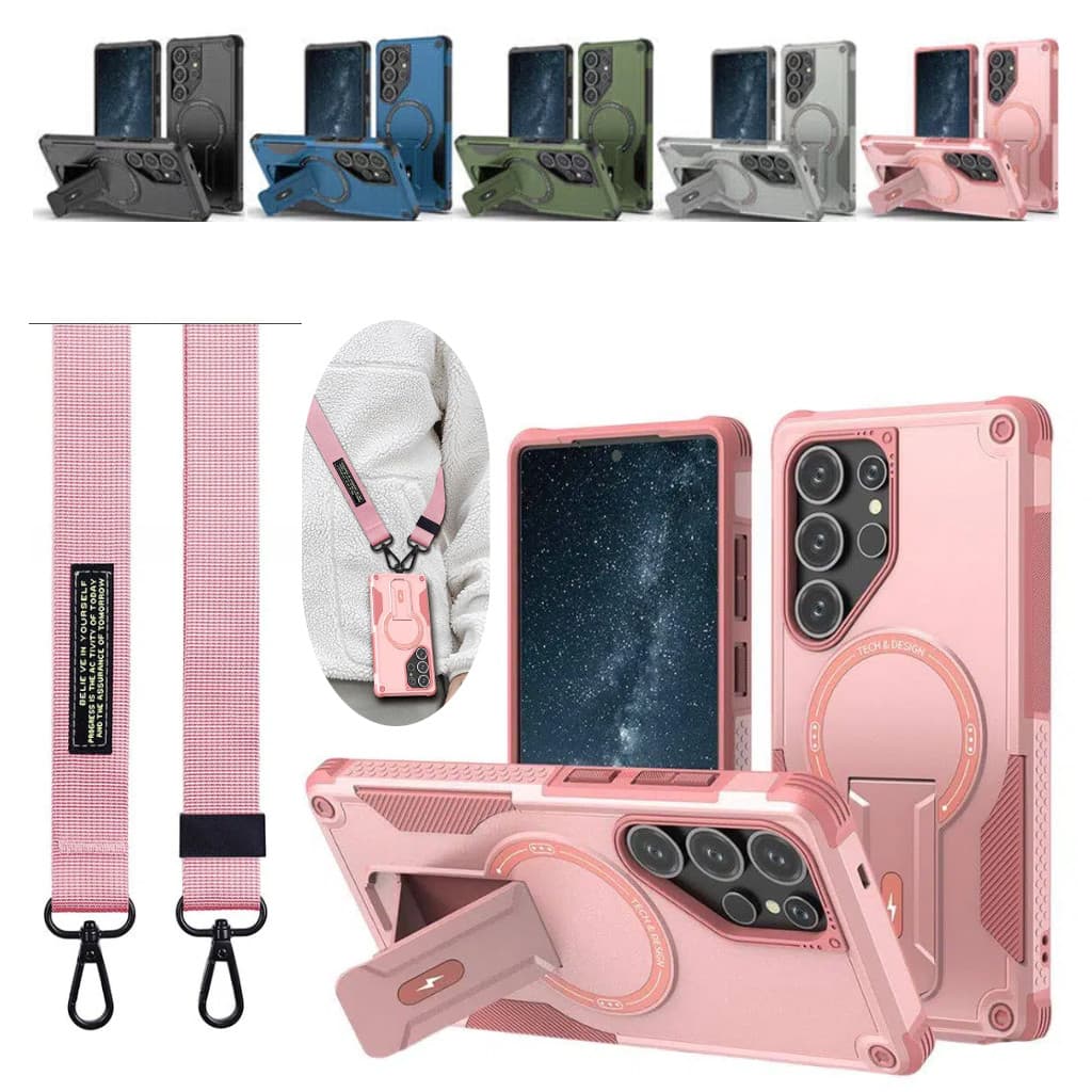 Kit Completo para S25 Ultra: Capa Antichoque c/ Alça e Suporte Magnético + Película Hidrogel