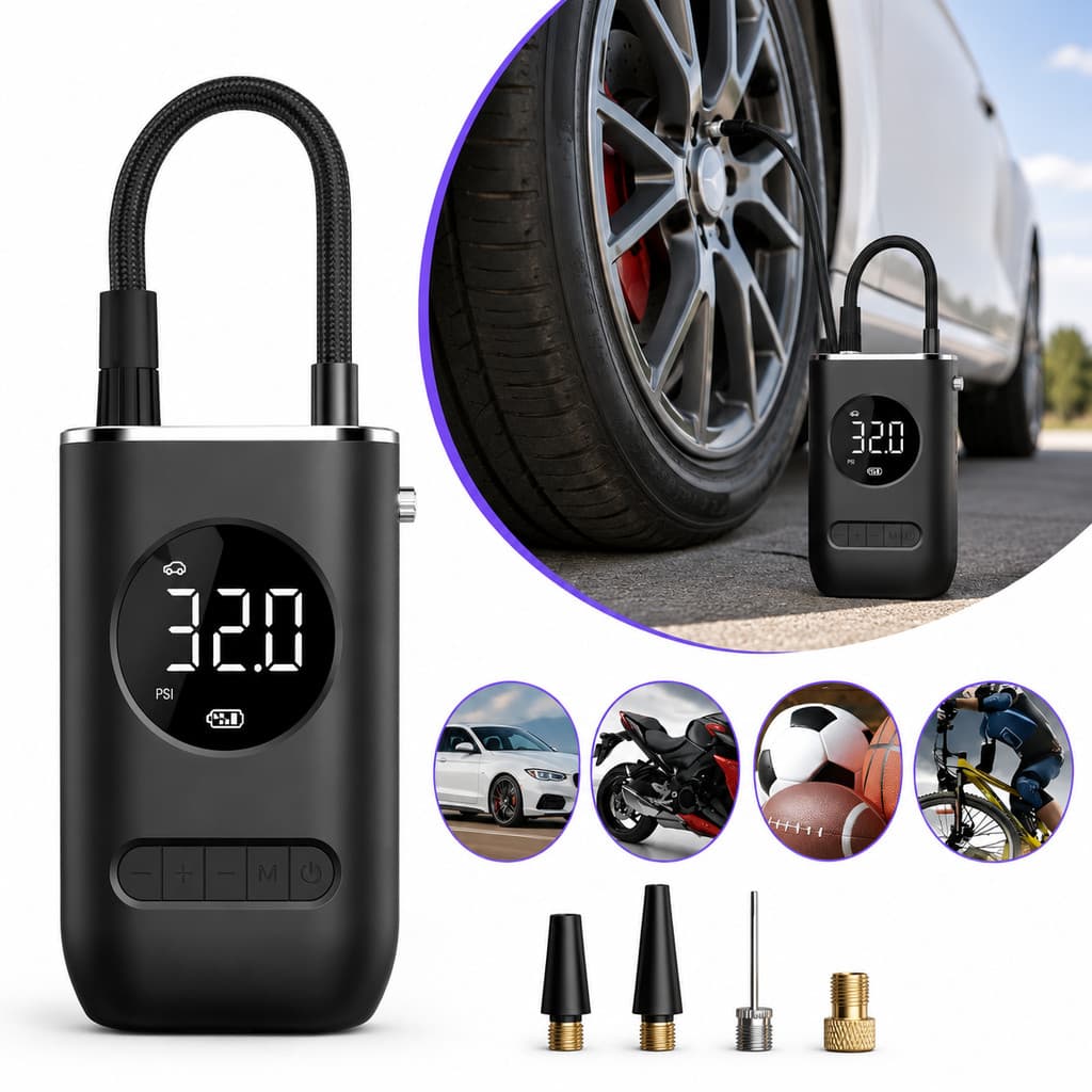 Mini Calibrador De Ar Digital Para Pneu Portátil Compressor Usb Com Luz