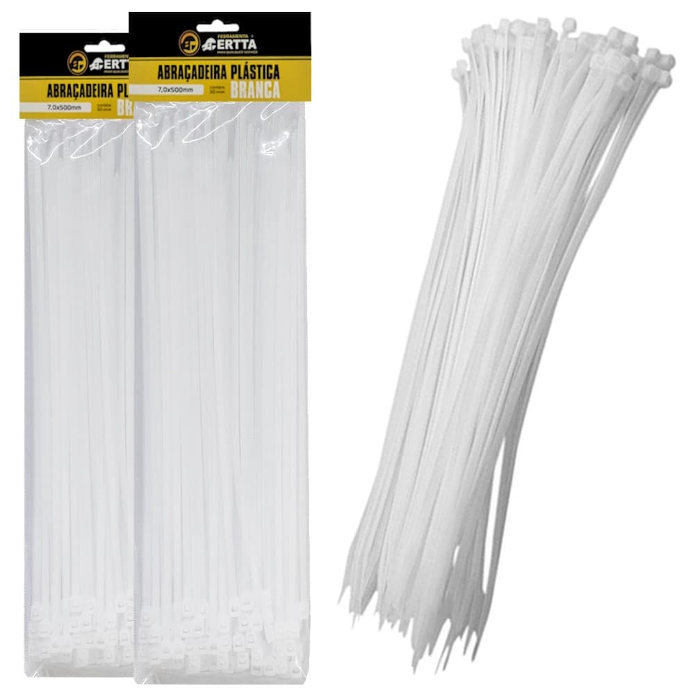 2 Pacotes 50 Abraçadeiras Lacre Nylon Enforca Gato Cinta Plástica 7x500mm Fita Hellerman 50cm 100un