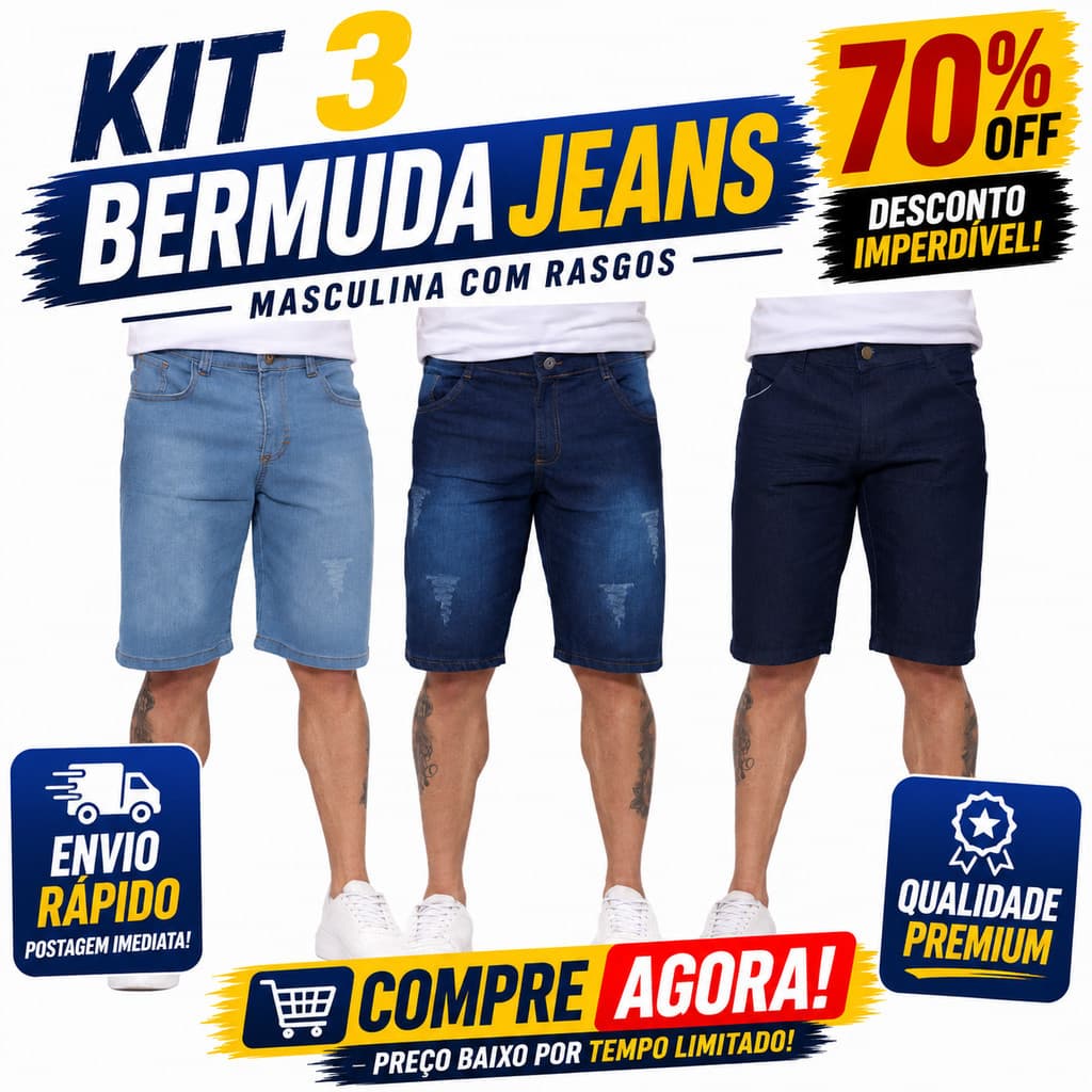 KIT 3 Bermuda Masculina PREMIUM com Lycra Slim Ideal para Homens