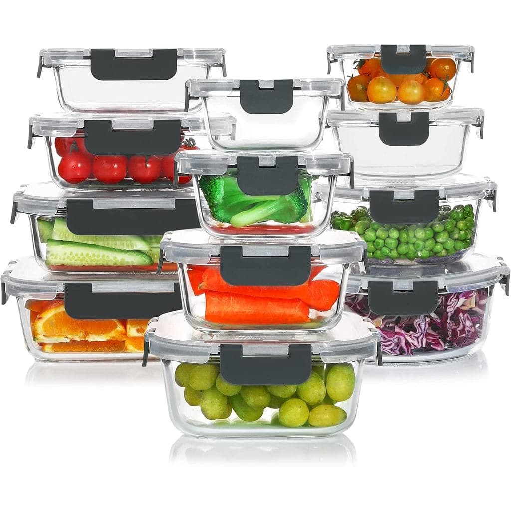 Conjunto de 24 recipientes de vidro para armazenamento de alimentos KOMUEE, recipientes para preparação de refeições, re