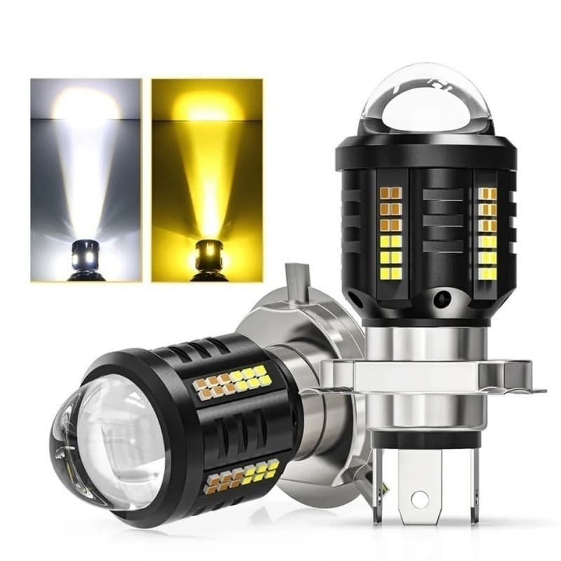 1Par Lâmpada H4 Projetor Moto LED Farol Da Motocicleta Lâmpada 6500K Branco/Amarelo