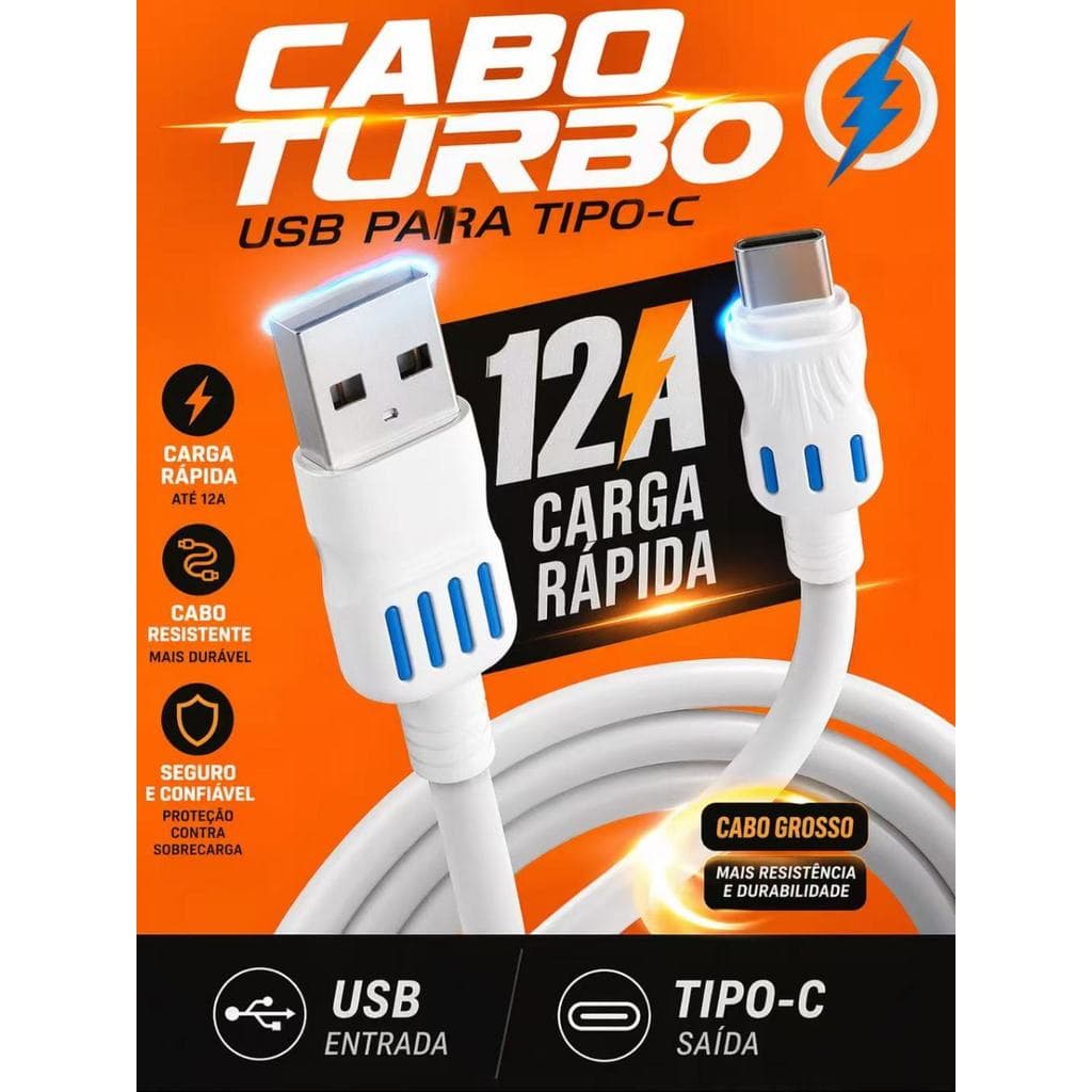 KIT10/30/50 TURBO CARGA RÁPIDA ATÉ 12A CABO GROSSO E RESISTENTE MAIOR DURABILIDADE E SEGURANCA