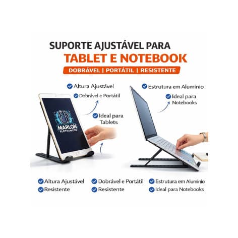 Suporte Notebook Tablet Ajustável Dobrável Ergonômico Portátil Resistente