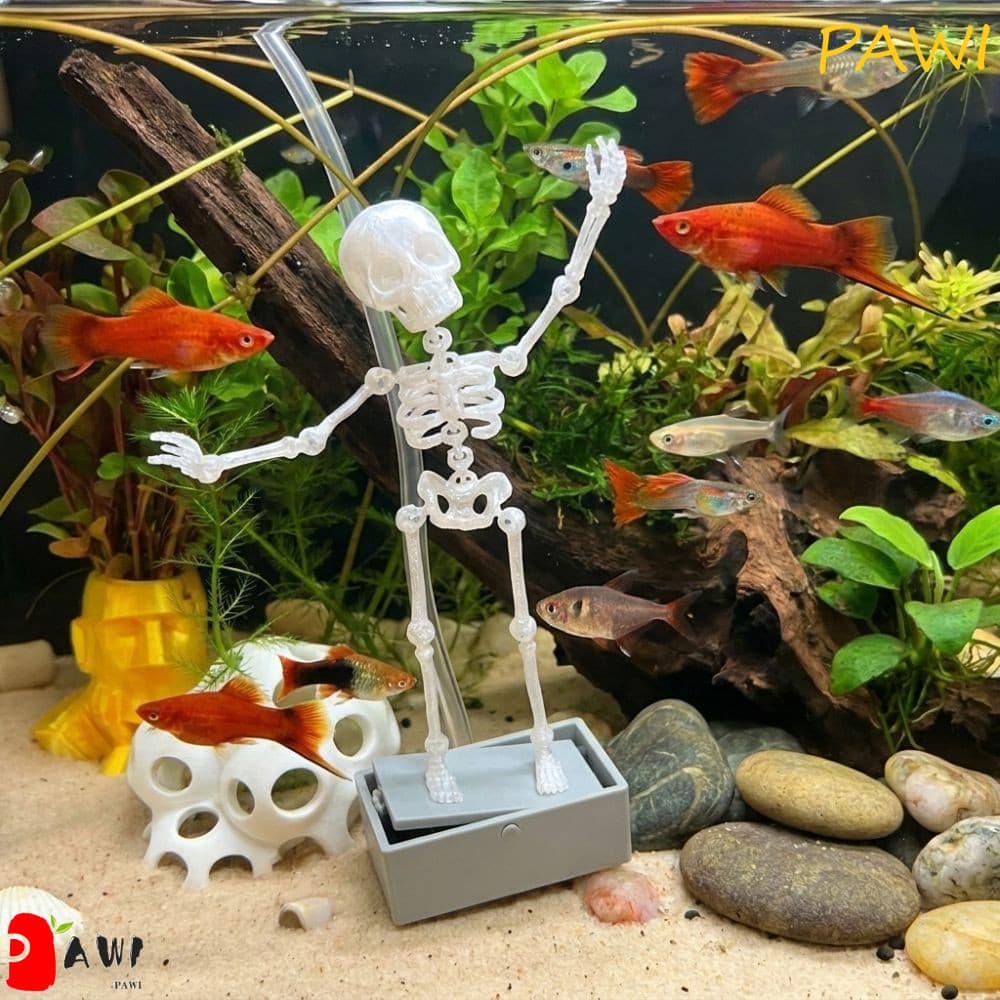 Ornamento De Caveira Para Dança De Tanque De Peixes PAWI , Borbulhador De Aquário De Esqueleto De Plástico Impresso Em 3
