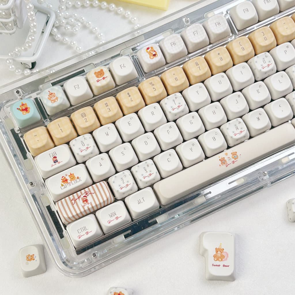 EN/TH/KR/Zhuyinmaimooo Cremoso Urso Keycap MOA/Cherry Profile 120 Teclas PBT Sublimação De Tinta Aula F75 Cute Cartoon R