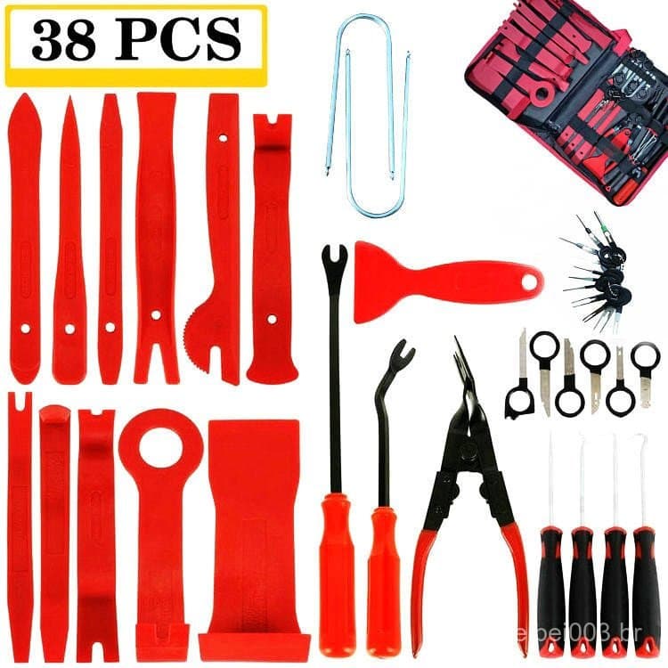 Conjunto de 38 peças de ferramentas de desmontagem de áudio de carro vermelho