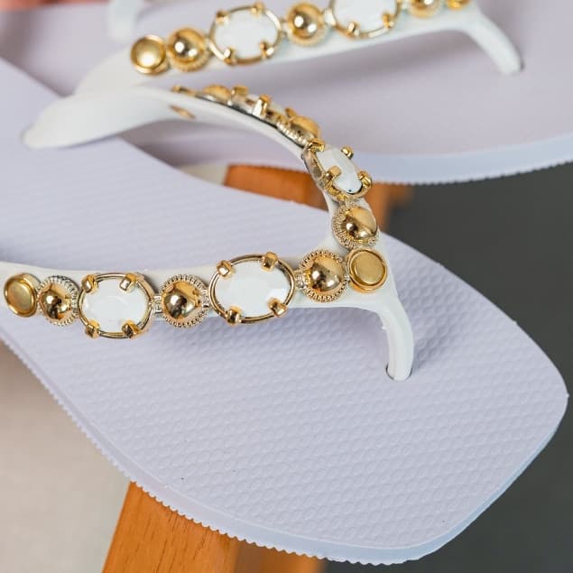 Chinelo Bico Quadrado Pedraria Luxo - Elegante Viagem Praia Casual