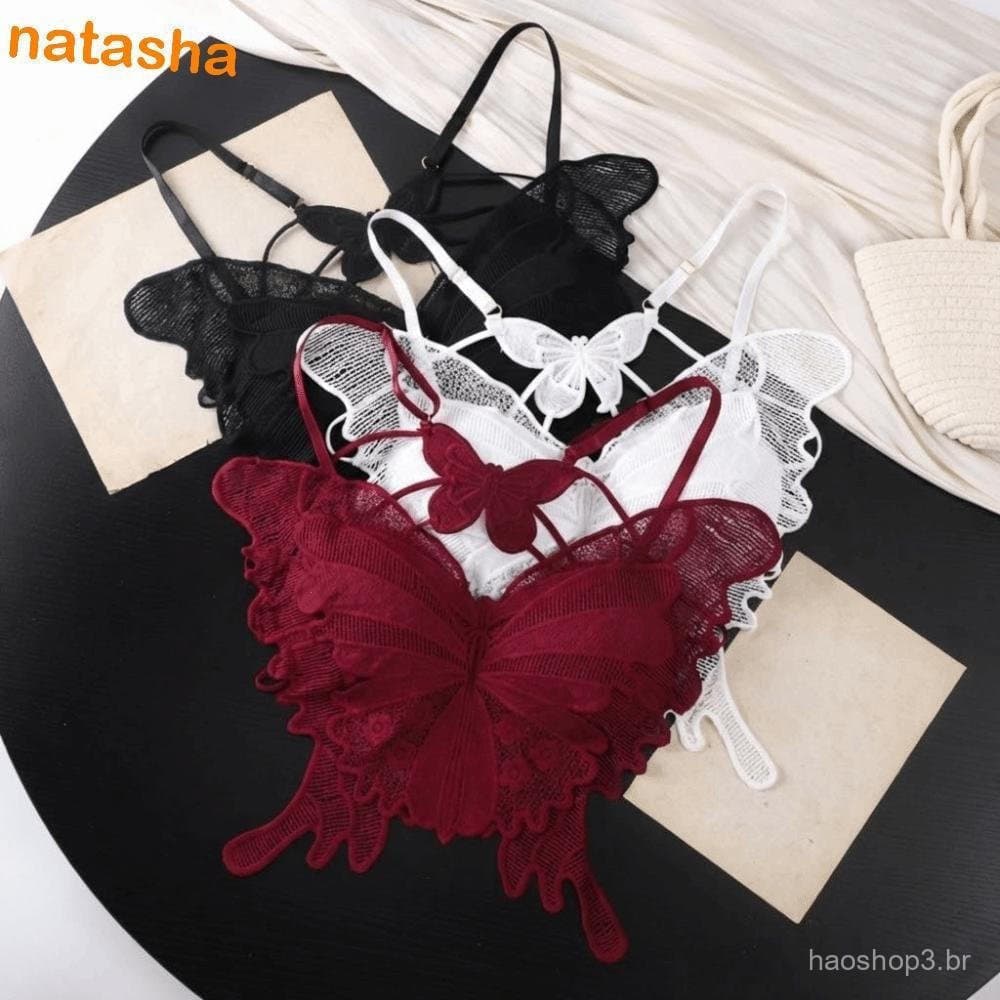Sutiãs Borboleta NATASHA , Camisola De Renda Acolchoada Slim Fit , Estilo Coreano Sem Costas Com Flores Vazadas