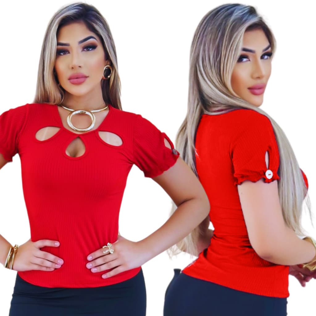 Blusa Feminina Manga Curta com Detalhe no Decote Lunza Moda Jeans