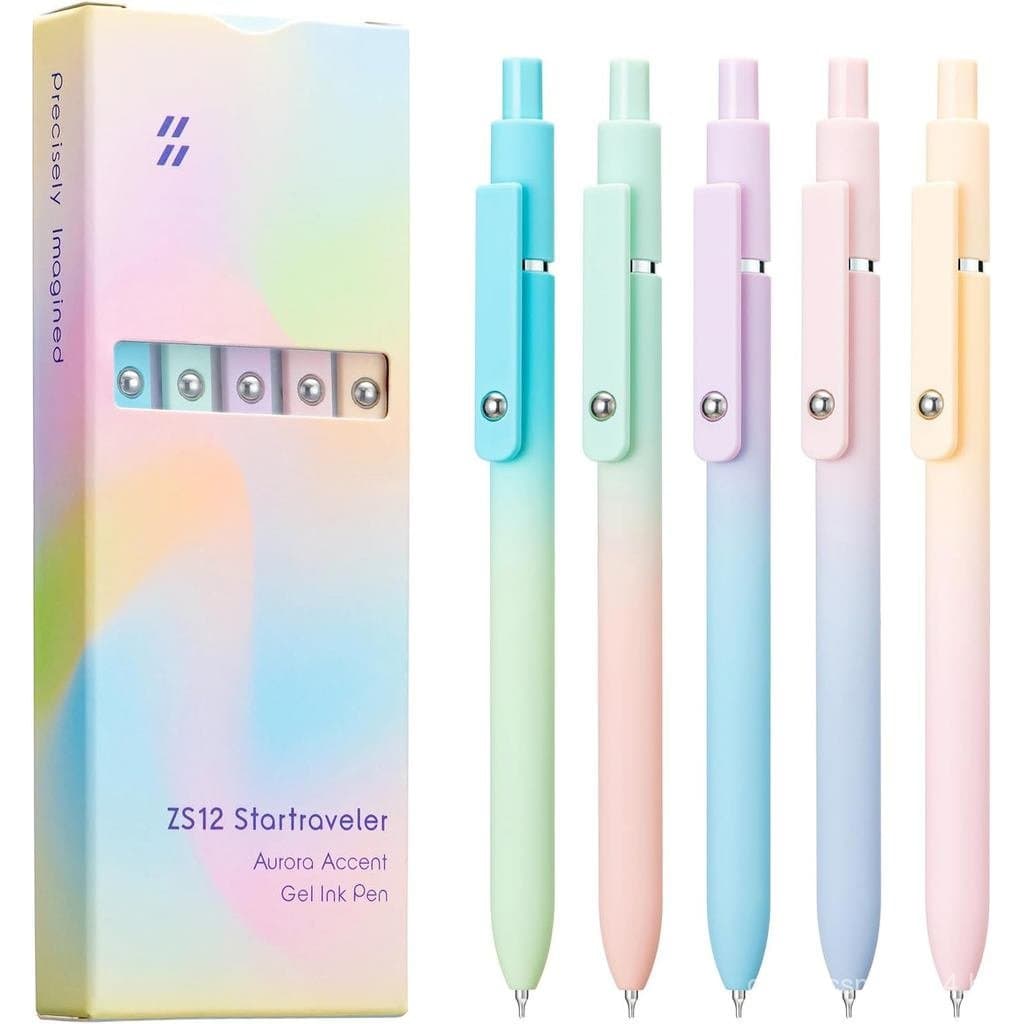 Conjunto de 5 Canetas Gel Retráteis Wikult em Cores Sortidas, Tinta Preta de Secagem Rápida, Caneta Gel de Ponta Fina pa