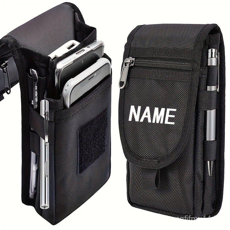 Capa de Telefone Masculina Personalizável e Elegante - Durável, Lavável, Preta, com Bolsa e Múltiplos Compartimentos par