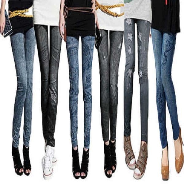 Primavera verão estilo fino imitação Denim impresso estiramento Leggings lápis calças magro-ajuste calças magras tornoze
