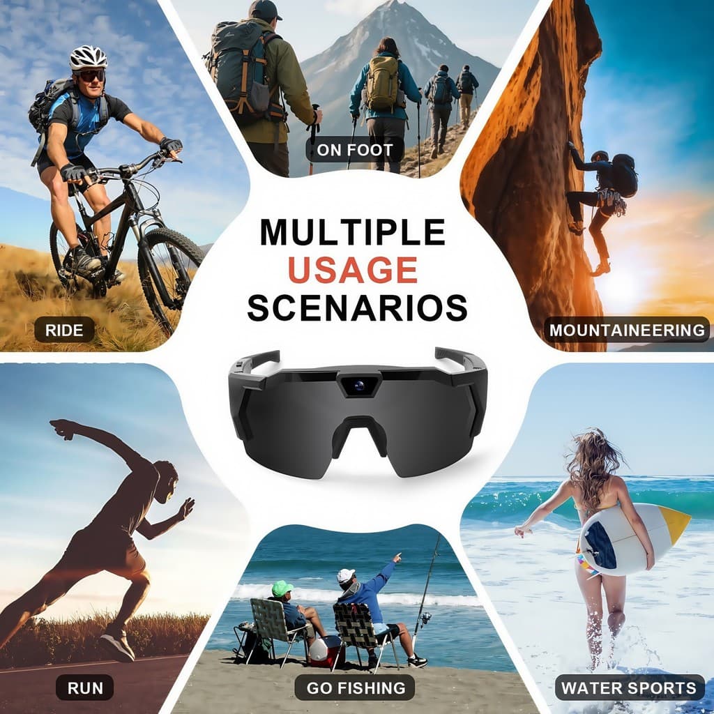 Novo estilo de câmera de óculos de sol, câmera de gravação esportiva DV, gravador inteligente de ciclismo ao ar livre